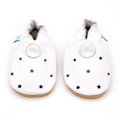 Dotty Fish white leather baby shoes with cut-out stars.