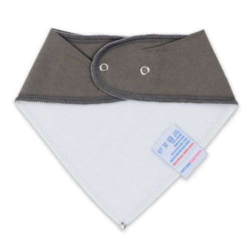 White fleece backing of plain dark grey cotton Dotty Fish bandana bib, for infant girls and boys.