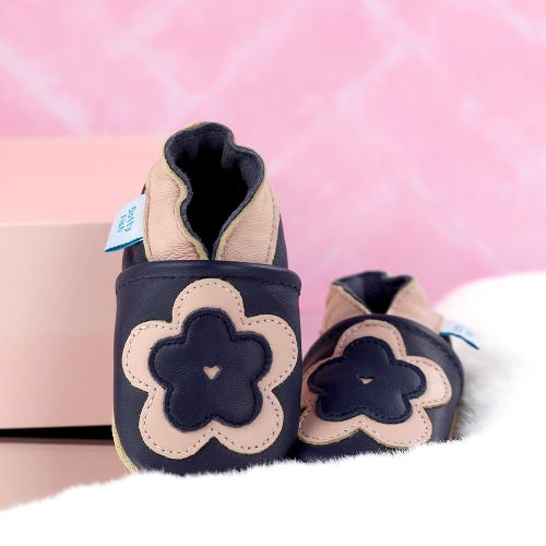 Navy and Pink Pansy Soft Sole Shoes