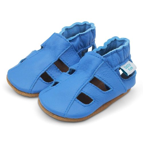 Bright blue leather Dotty Fish unisex pre-walker soft sole sandals.