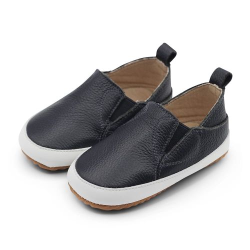 Dotty Fish navy blue leather pre-walker rubber sole slip-on shoes.