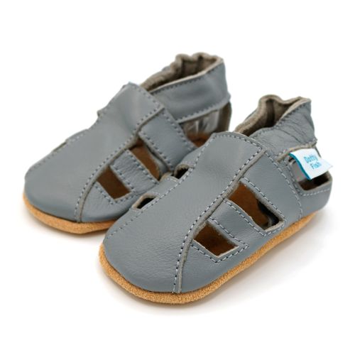  Grey leather Dotty Fish unisex pre-walker soft sole sandals.