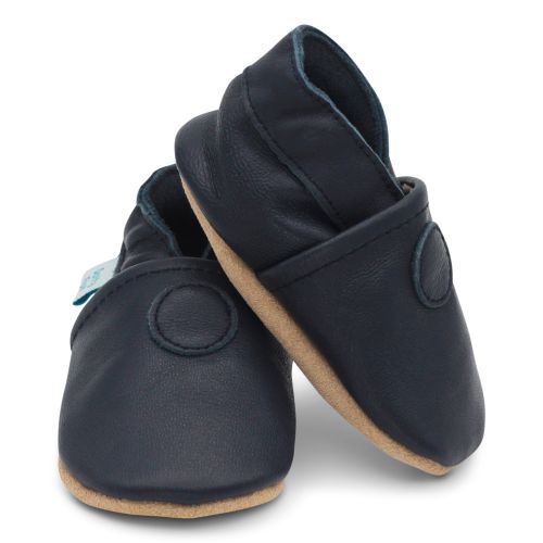 Dotty Fish navy blue soft sole unisex infant shoes.