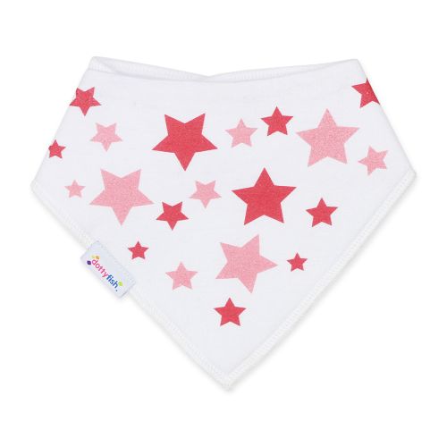 Dotty Fish baby and toddler white cotton bandana bib with pink twinkle stars pattern.