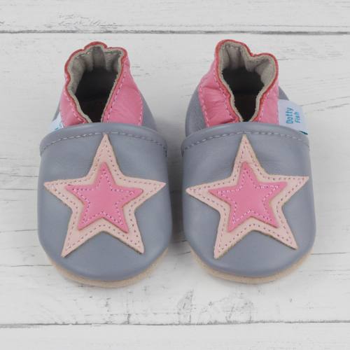 Grey and Pink Star Soft Sole Shoes