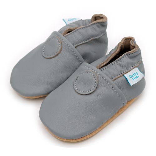 Unisex grey leather baby and toddler shoes by Dotty Fish