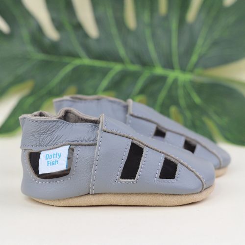 Grey soft leather baby sandals.