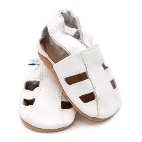 Dotty Fish white leather infant soft sole barefoot sandals.