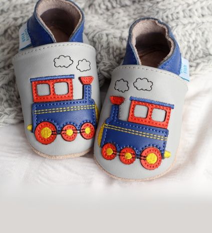 Dotty Fish grey, red and blue train shoes