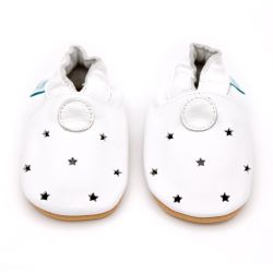 Dotty Fish white leather baby shoes with cut-out stars.